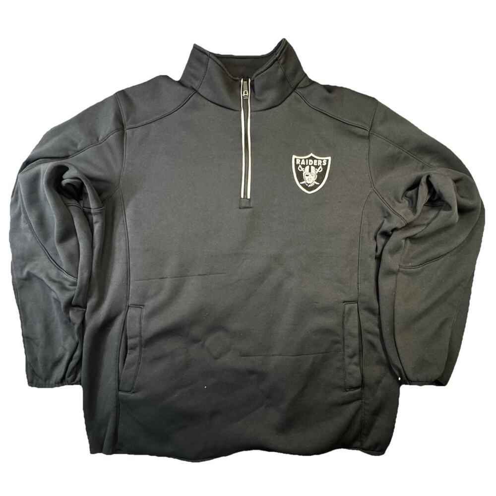 } NFL Raiders 1/4 Zip Pullover Jacket Black Mens L Mock Neck -445